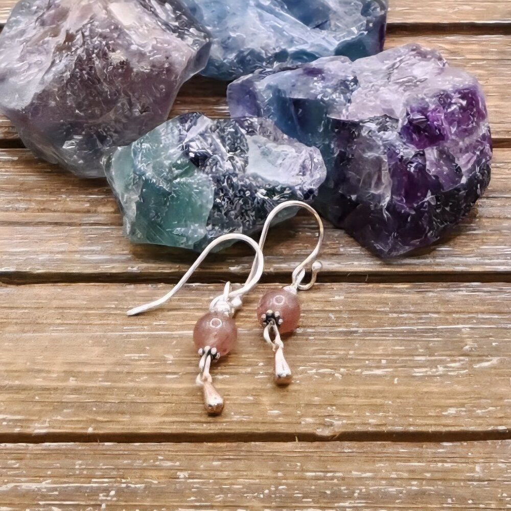 Strawberry Quartz and Sterling Silver Drop Earrings